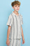Striped Shirt With Revere Collar And Short Sleeves - 2
