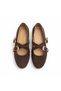 Brown Suede Genuine Leather Women's Round Toe Ballerinas with Cross-Strap Accessory Detail
