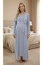 New Season Blue Melange Shawl Collar Design Short Sleeve Buttoned Maternity Maternity Dressing Gown Nightgown Set of 2 - 3