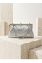 Silver Color Soft Leather Metal Stone Pearl Detailed Chain Strap Crystal Stone Women's Evening Dress Bag - 4