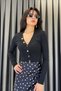 V-Neck Snap Fastener Cardigan-Black Black - 2