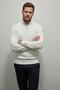 Zippered Half Turtleneck 100% Cotton White Knitwear Sweater - 3