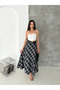 Women's Plaid Belt Piece Long Flared Skirt (Slim Fit)