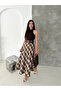Women's Plaid Belt Piece Long Flared Skirt (Slim Fit) - 4