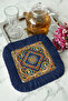 Ancient Roman Motif Fringed Presentation Napkin - Luxurious Classic Bohemian Navy Blue Coaster Tissue - 6