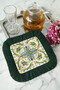Baroque Luxury Motif Fringed Presentation Napkin-Classic Stylish Bohemian Green Gold Color Coaster Handkerchief - 7