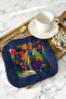 Exotic Parrot Fringed Presentation Napkin - Tropical Bohemian Navy Blue Red Coffee Side Presentation Napkin - 7