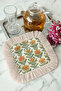 Baroque Spring Floral Fringed Presentation Decoration Handkerchief - Authentic Rustic Yellow Green Cream Coffee Side Napkin - 7