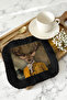 Saray Elegansı Fringed Stylish Serving Napkin - Noble Deer Portrait Retro Black Coffee Tray Napkin - 6