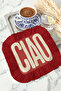 Retro Italian Style Fringed Presentation Napkin - Large Lettered Red Modern Cream Coaster Tissue - 7