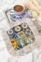 Mediterranean Classic Iconic Fringed Presentation Napkin - Vibrant Italy Bohemian Blue Yellow Coaster Tissue - 5