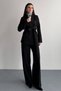 Women's Jacket Pants Set Waist Tie Detailed Blazer Jacket Wide Leg Pants Suit - 2