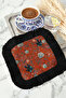 Luxurious Floral Bird Fringed Stylish Serving Napkin - Elegant Bohemian Red Black Coffee Under-Tray Napkin - 8