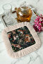Luxury Tropical Cheetah Fringed Presentation Napkin - Nature Bohemian Green Cream Brown Coaster Tissue - 4