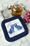 Luxurious Chinese Motif Fringed Presentation Napkin - Blue Classic British Bohemian Navy Blue Coffee Side Presentation Handkerchief - 5