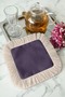 Luxurious Purple Fringed Coffee Side Presentation Cocktail Napkin - Simple Bohemian Lilac Ecru Coaster Tissue - 2