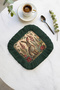 Vintage Rabbit Garden Fringed Presentation Napkin - Natural Botanical Bohemian Dark Green Coaster Tissue - 5