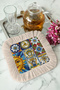 Mediterranean Classic Iconic Fringed Presentation Napkin - Vibrant Italy Bohemian Blue Yellow Coaster Tissue - 3