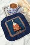Elegant Vintage Goose Patterned Presentation Napkin with Tassels - Bohemian Navy Blue Orange Coaster Tissue - 4