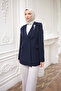Navy Blue Kravuze Collar Brooch Detailed Lined Jacket - 3
