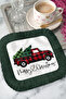 Red Plaid Truck Fringed Presentation Napkin - Christmas Themed Winter Rustic Green Coffee Side Presentation Napkin - 8