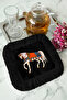 Oriental Horse Motif Luxury Fringed Presentation Napkin - Ethnic Feast Black Blue Coaster Serving Napkin - 4