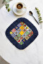 Mediterranean Mosaic Colorful Fringed Presentation Napkin - Italian-Inspired Navy Blue Coaster Presentation Tissue
