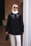 Black Collar Embroidered Buttoned Shirt - 4