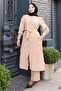 Button Detailed Belted Suit Beige 19291 - 3