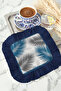 Tropical Leaf Motif Fringed Presentation Decoration Napkin-Blue Silver Modern Navy Blue Coffee Napkin - 4