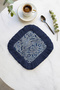 Luxurious Baroque Elegance Fringed Coffee Side Serving Napkin - Elegant Classic Bohemian Navy Blue Presentation Handkerchief - 3