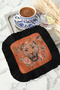 Luxury Leopard Floral Fringed Presentation Napkin-Wild Nature Bohemian Tile Black Coffee Side Presentation Napkin - 6