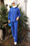 Cobalt Blue Hooded Zippered Sweat Cardigan Pants Set - 2