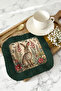 Vintage Rabbit Garden Fringed Presentation Napkin - Natural Botanical Bohemian Dark Green Coaster Tissue - 2
