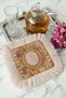 Ottoman Palace Motif Fringed Presentation Napkin-Classic Lilac Gold Colored Coaster Serving Handkerchief - 7