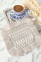 Gray Plaid Fringed Coffee Side Presentation Cocktail Napkin - Natural Texture Bohemian Beige Coaster Tissue - 2