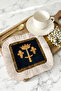 Royal Emblem Fringed Presentation Napkin - Noble Elegance Classic Black Gold Color Coaster Tissue - 2