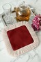 Palace Splendor Fringed Decorative Fabric Napkin - Classic Evince Burgundy Beige Coaster Tissue - 3