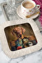 Noble Portrait Fringed Bohemian Presentation Napkin - Artistic Retro Brown Beige Coaster Tissue - 7