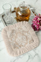 Baroque Luxury Fringed Serving Cocktail Napkin - Classic Elegant Vintage Beige White Coaster Tissue