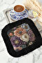 Elegant Flower Garden Fringed Coffee Side Presentation Napkin - Bohemian Black Purple Coaster Tissue - 4