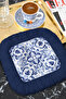 Baroque Stylish Fringed Presentation Decoration Handkerchief - Elegant Blue Mediterranean Style Navy Blue Fringed Coffee Napkin - 7