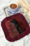 Luxury Panther Fringed Presentation Napkin - Noble Cat Themed Bohemian Burgundy Patterned Coffee Presentation Napkin - 4
