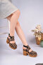 Karen Model Genuine Leather Leopard Front Closed Ankle Buckle Platform Thick Heel Women's Sandals - 4