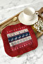 Nordic Deer Motif Fringed Presentation Napkin-Winter House Rustic Red Navy Blue Coaster Tissue - 4