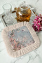 Romantic Floral Fringed Presentation Napkin with Birds - Pastoral Spring Bohemian Powder Coffee Presentation Napkin - 5