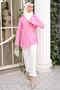 Pink Double-Breasted Collar Brooch Detailed Kimono Shirt - 3