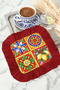 Elegant Fringed Presentation Napkin with Mediterranean Motif - Colorful Floral Lemon Bohemian Red Coaster Handkerchief - 5