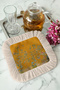 Elegant Floral Bird Fringed Presentation Napkin - Natural Spring Rustic Gold Color Coaster Tissue - 5
