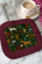 Horse Patterned Collection Fringed Presentation Napkin - Elegant Classic Vintage Green Burgundy Coaster Handkerchief - 6